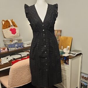J. Crew Black Eyelet Midi Dress